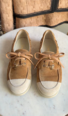 Chanel Beige 2025 Interlocking CC Suede Chain Oxford Shoes - 37C
