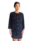 Chanel Black 2018 Shimmer Cotton Velour Camellia Jacket - 38 / US 4-6