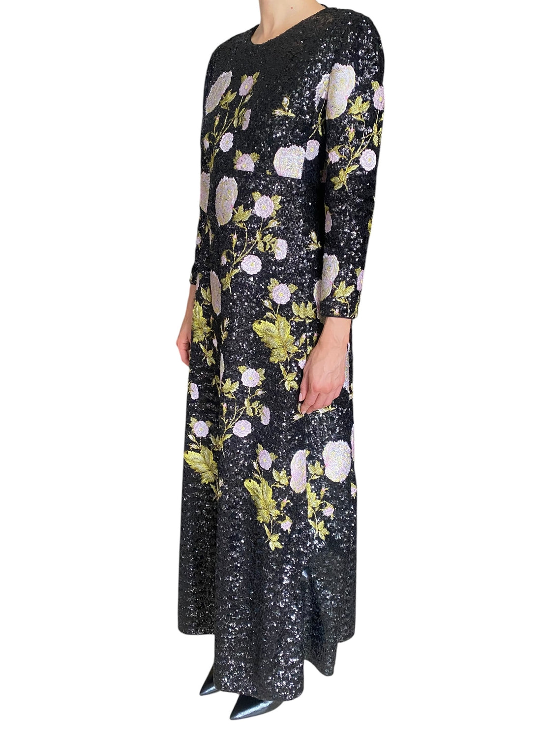 Giambattista Valli Black & Pink Sequinned Floral Embroidered Gown - IT 44 / US 8