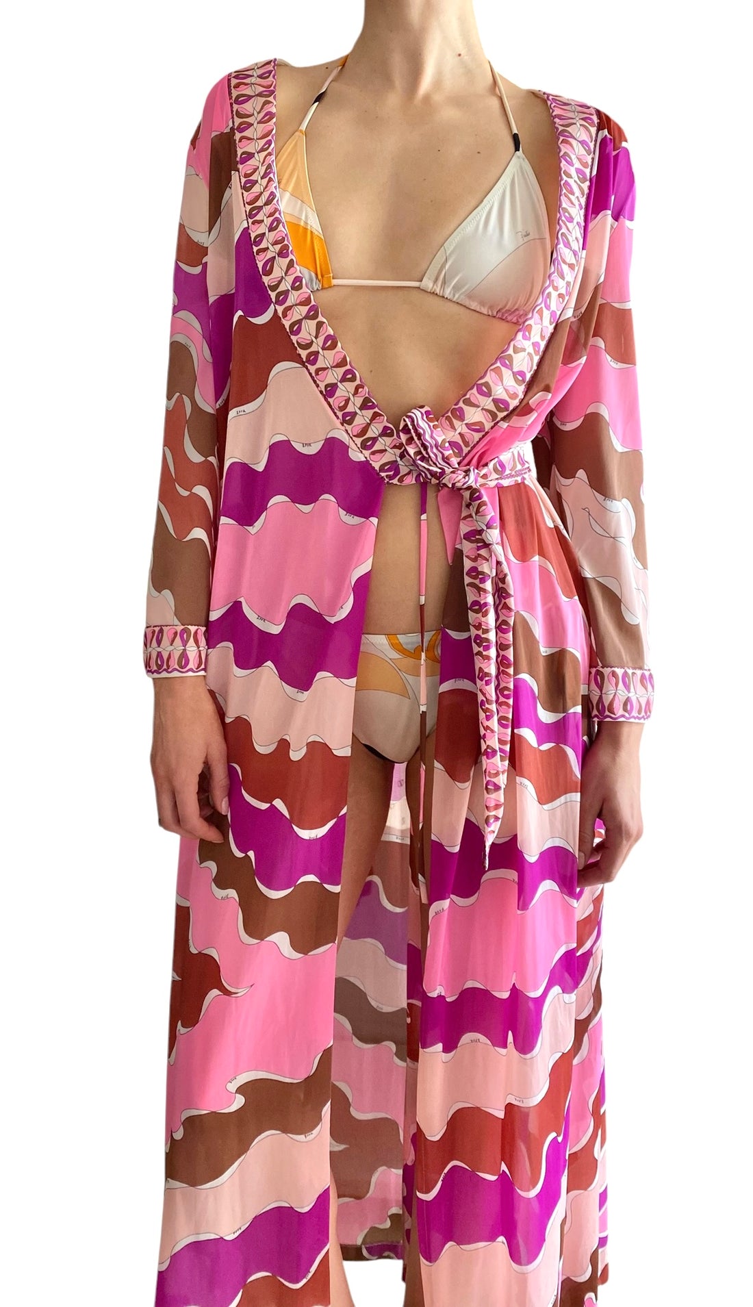 Emilio Pucci Pink Vintage 60’s Form Fit Printed Robe Dress - M / US 6