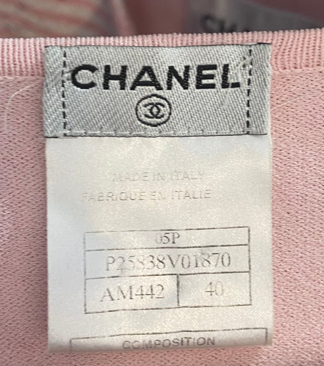 Chanel Pink SS 2005 V-Neck Long Sleeve Logo Top - FR40 / US 6-8