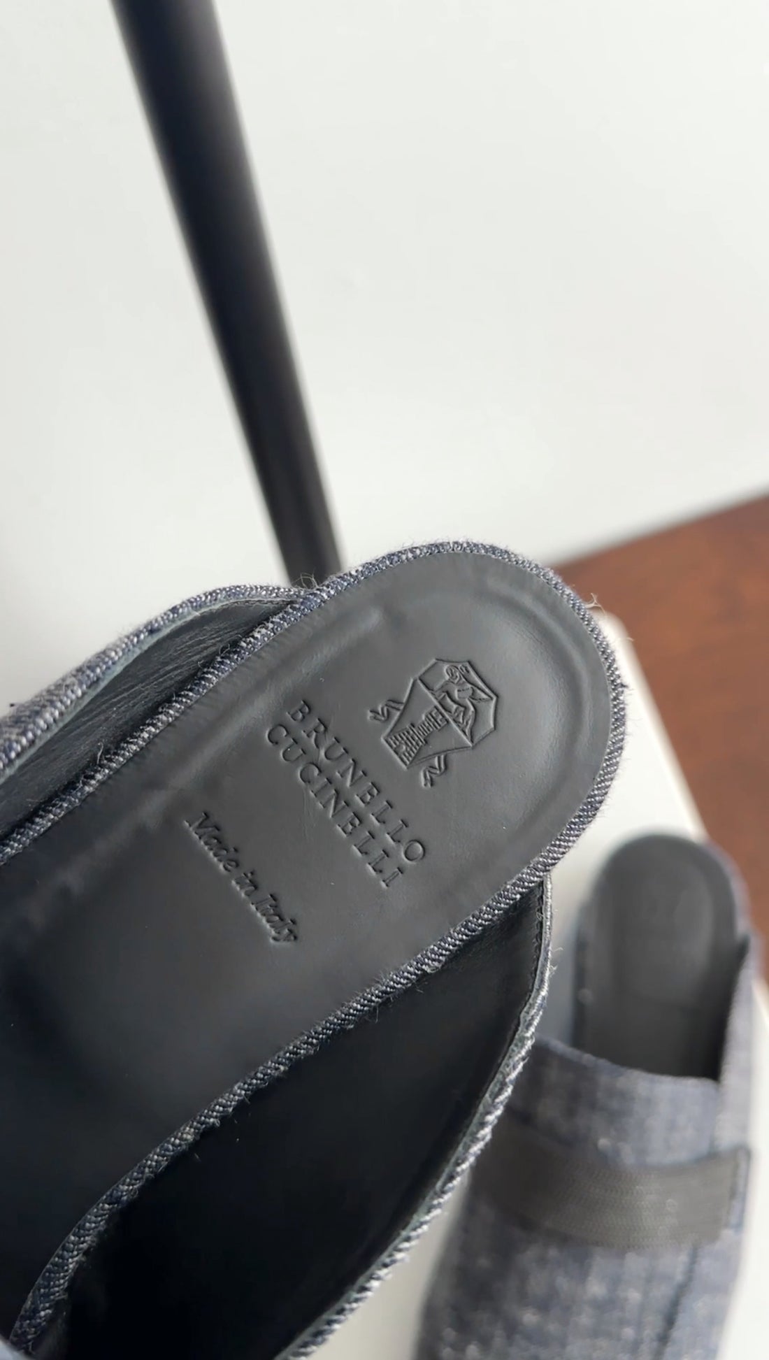 Brunello Cucinelli Denim Monili Bead Flat Slipper Mules - 38.5 / 8