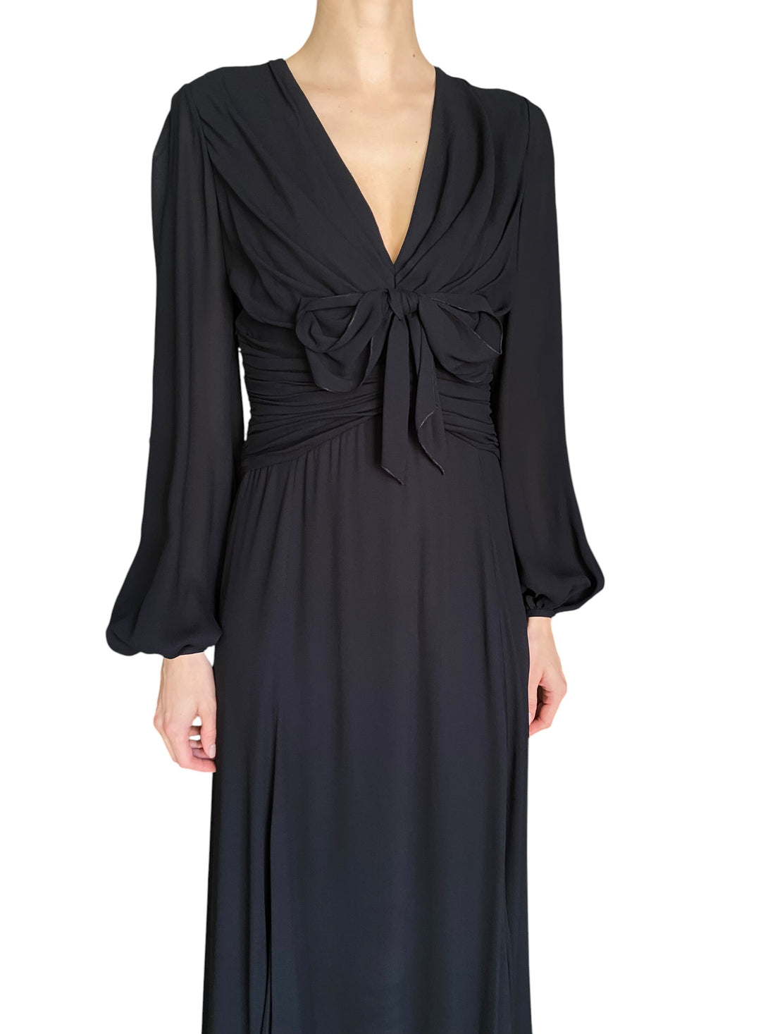 Giambattista Valli Black Bow-Tie Draped Long Sleeve Gown - IT 44 / M / US 6-8