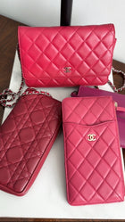 Chanel Cherry Pink Quilted Leather Timeless Zip Wallet