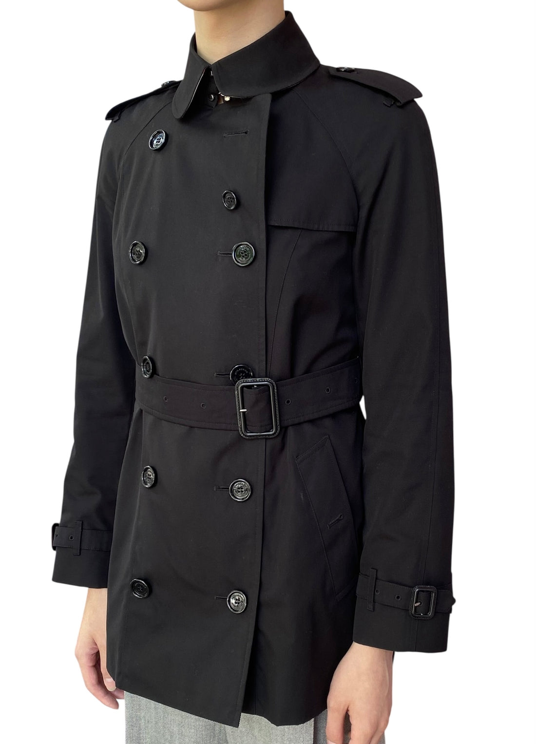 Burberry Black Short Kensington Heritage Trench Coat - US 4