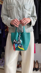 Hermes Picotin 18 Vert Verone Taurillon Clemence / Bleu Du Nord Swift Leather Bag