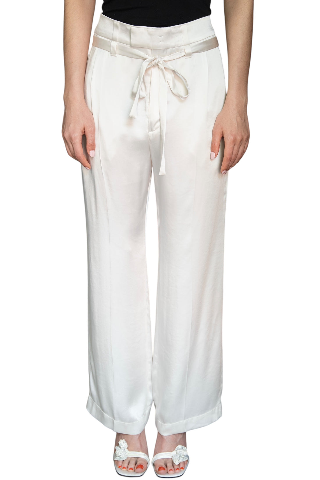 Brunello Cucinelli Ivory Satin Tie Trousers - IT 42 / US 6