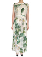 Giambattista Valli Ivory Green Silk Chiffon Roses Print Gown - IT44 / USA 8