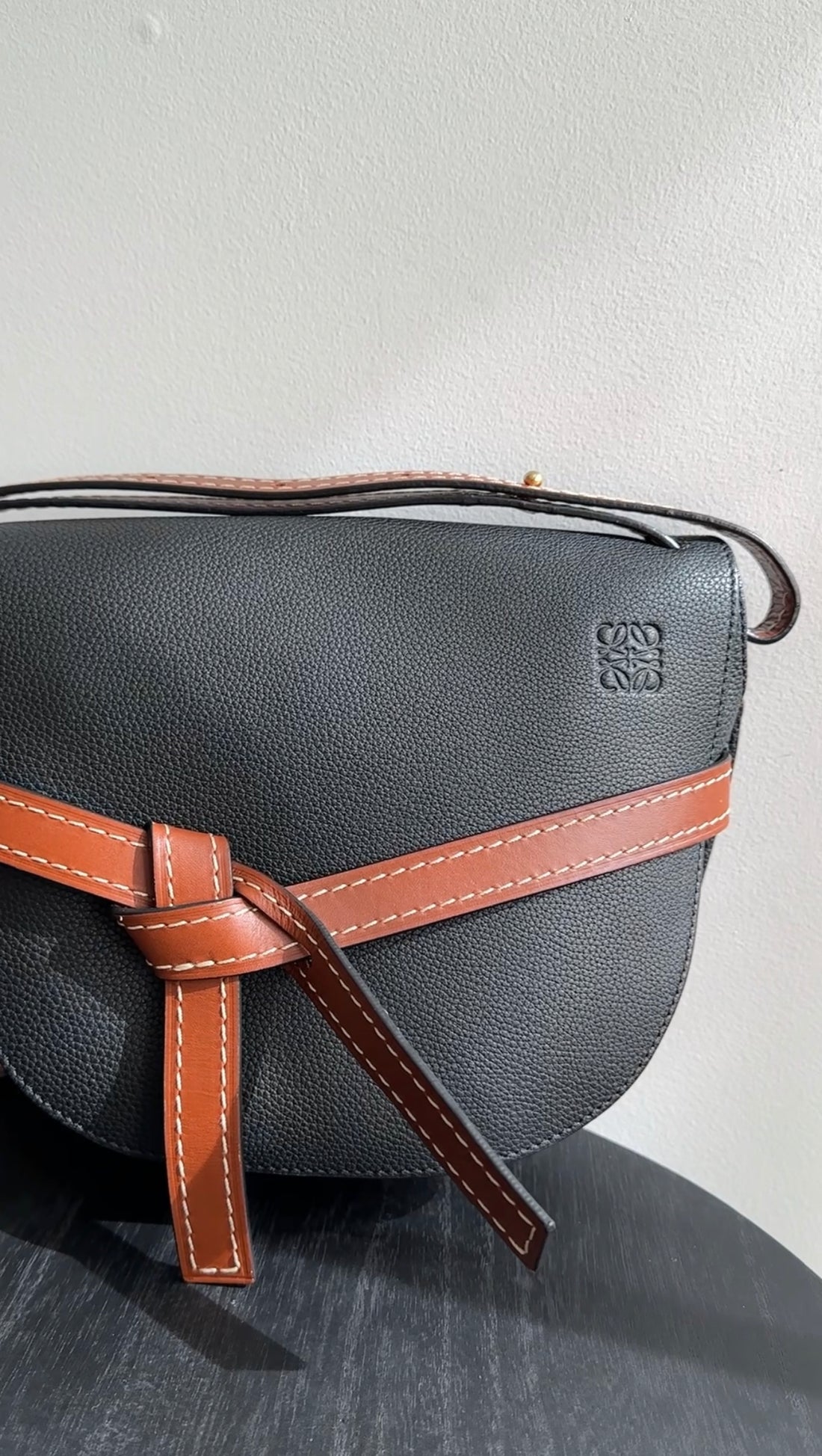 Loewe Black and Brown Leather Small Gate Crossbody Bag