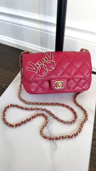 Chanel Pink V for Victory Mini Cherry Pink Crystal Classic Flap Bag