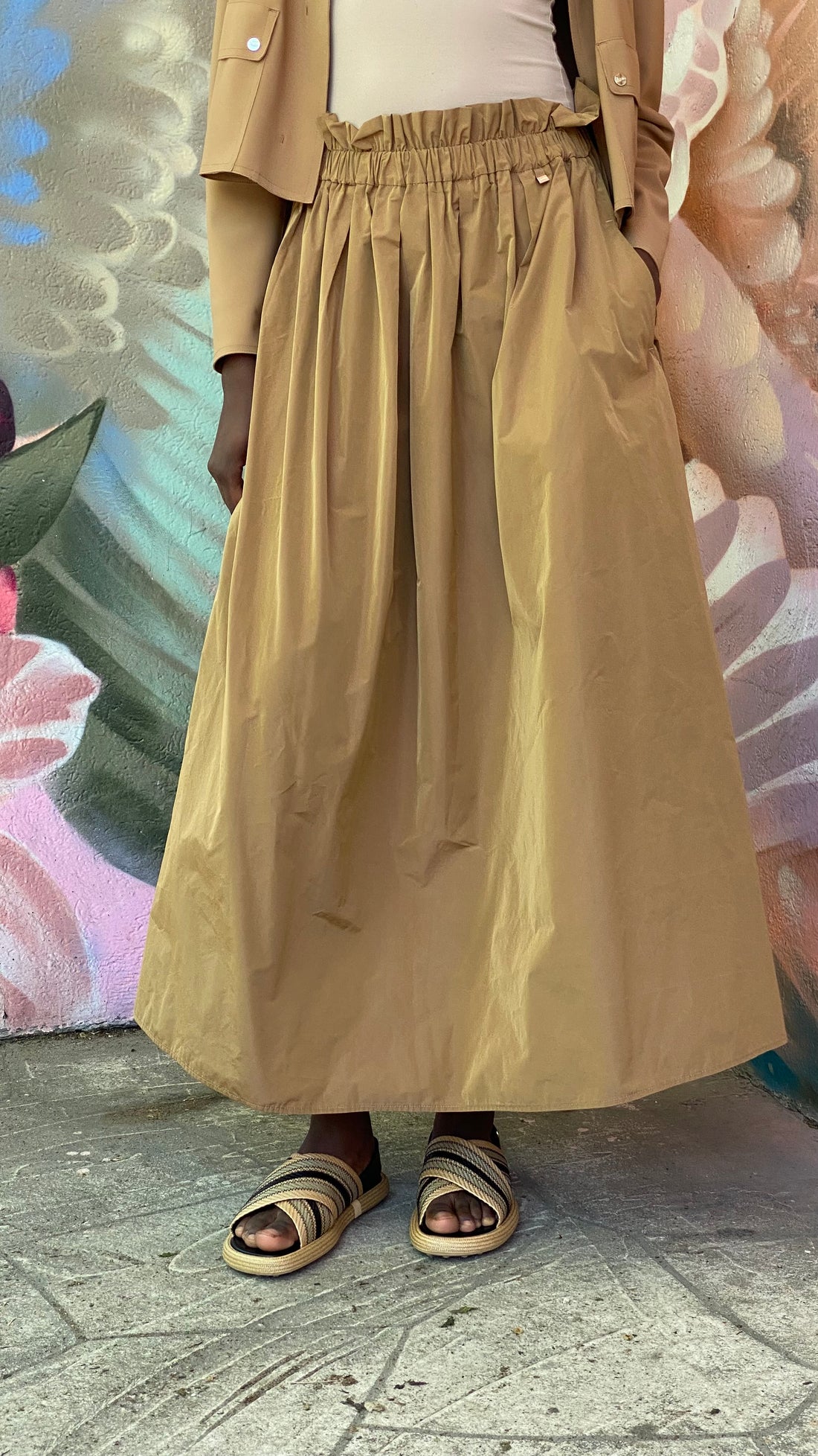 Herno Camel Pleated Nylon Maxi Skirt - 40 / US 6-8