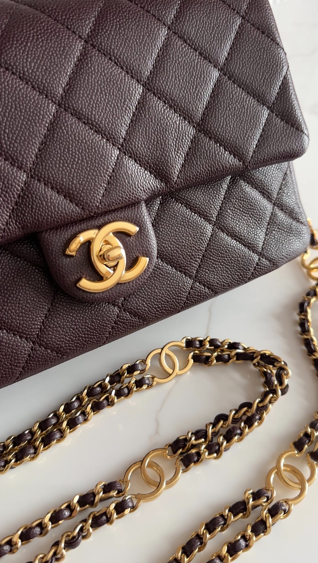 Chanel 23C Plum Quilted Caviar Leather Small CC You Flap Bag
