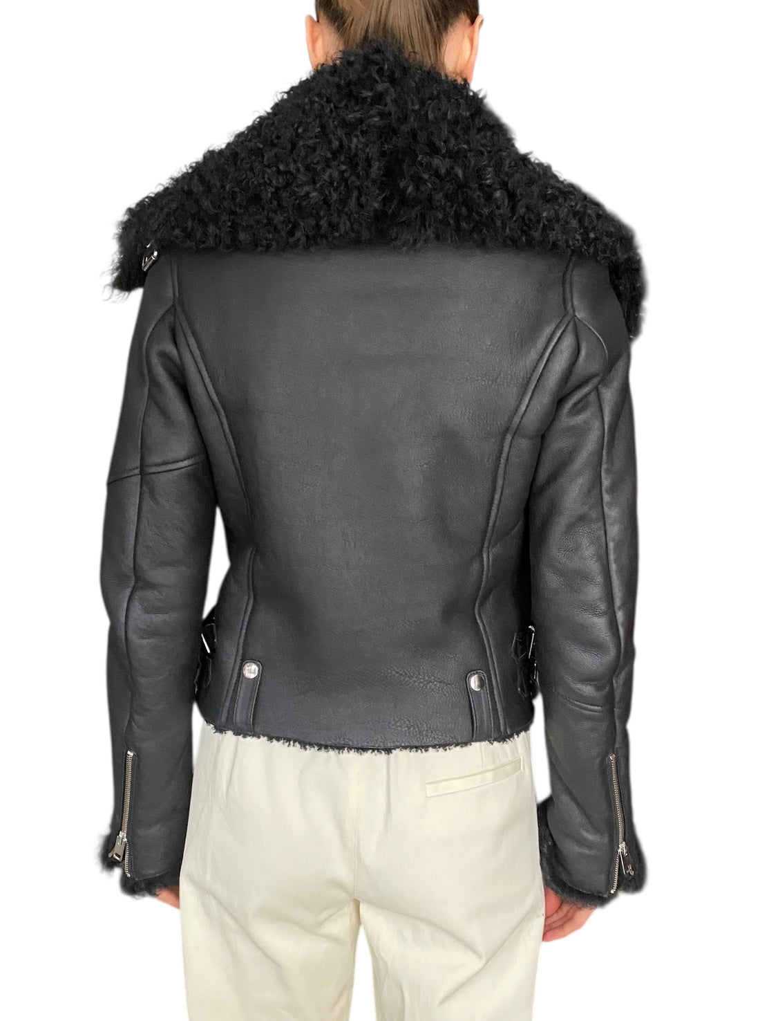 Diesel Black Replay Shearling Moto Jacket - XS / S