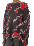 Balenciaga 2021 Black Distressed Logo Pullover Sweater - XL