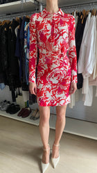 Roberto Cavalli Red Floral Printed Long-Sleeve Collared Dress - US 2-4