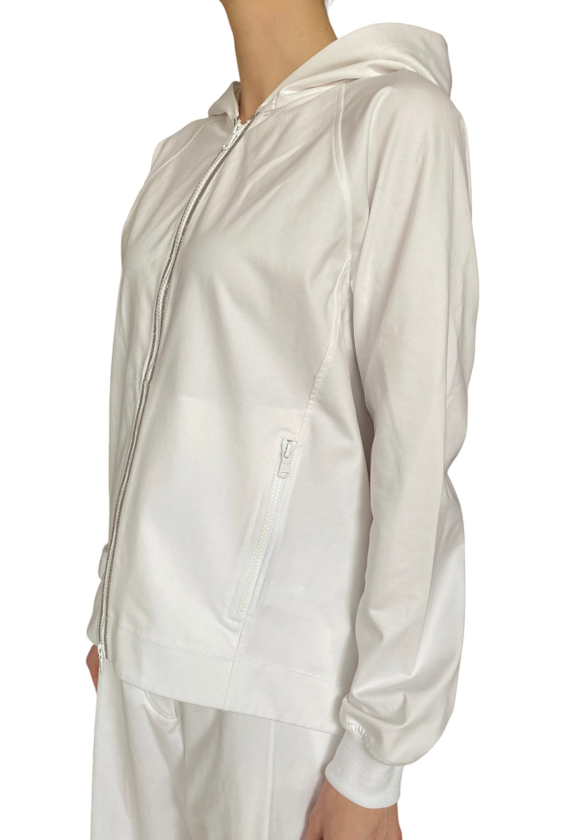 Brunello Cucinelli White Jersey Monili Hoodie - L