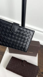 Bottega Venetta Black Intrecciato Leather French Wallet