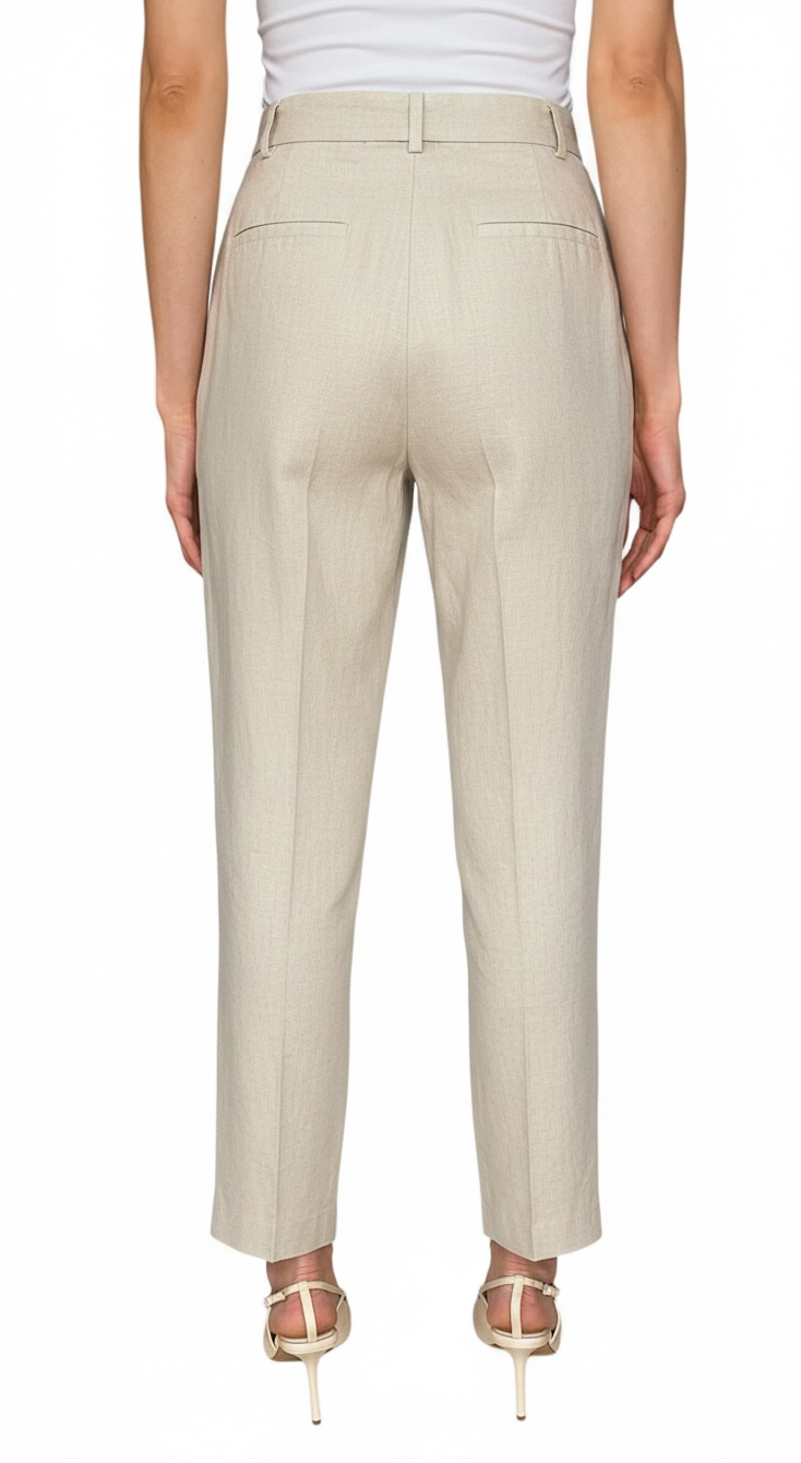 Brunello Cucinelli Beige Linen Belted High-Waisted Monili Trousers - IT 44 / US 8