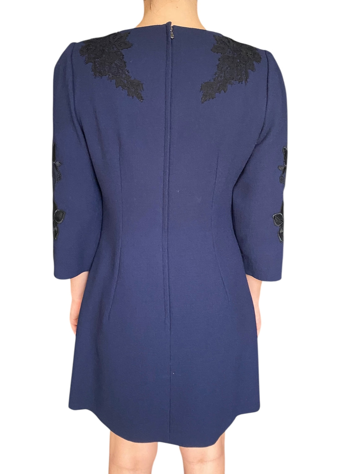 Dolce & Gabbana Navy Floral Lace Applique Mini Dress - 46 / US 10