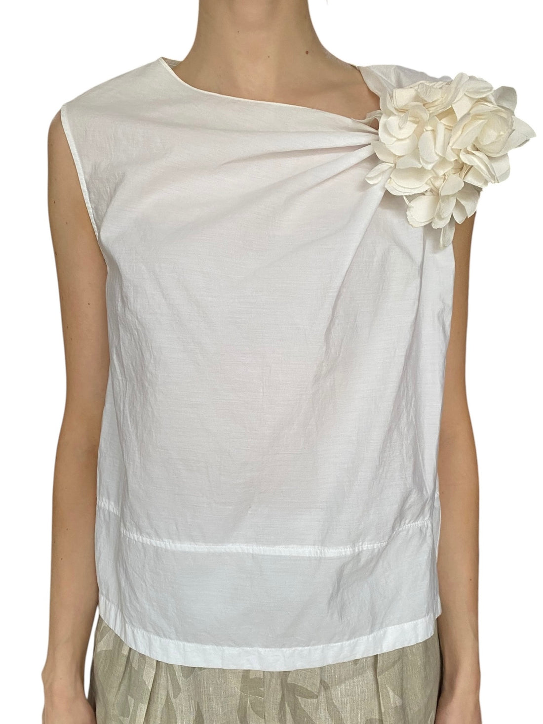 Brunello Cucinelli Ivory Floral Applique Sleeveless Top - US 2-4