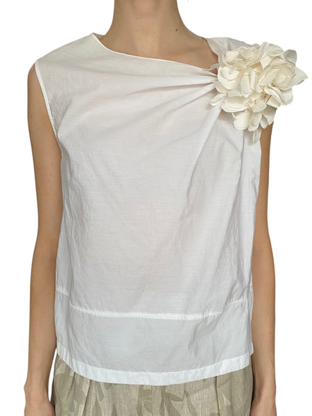Brunello Cucinelli Ivory Floral Applique Sleeveless Top - US 2-4