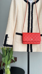 Chanel Red Quilted Leather Timeless Classic Wallet on Chain Bag