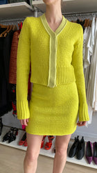 Bottega Veneta Chartreuse Wool & Cashmere Knit Pencil Skirt - XS / US 0-2