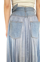 Sacai Blue Denim Pleated Belted Midi Skirt - JP 2 / US 6