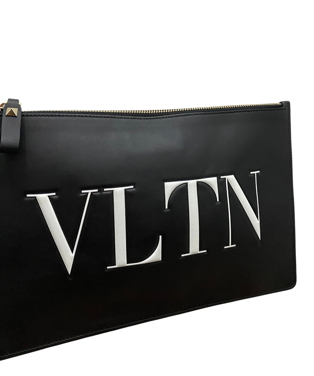 Valentino Black Leather VLTN Flat Pouch