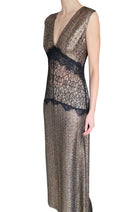 Miau by Clara Rotescu Copper Metallic & Black Lace Sleeveless Gown - 42 / US 4-6