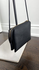 The Row Black Leather Nu Mini Twin Crossbody Zip Bag