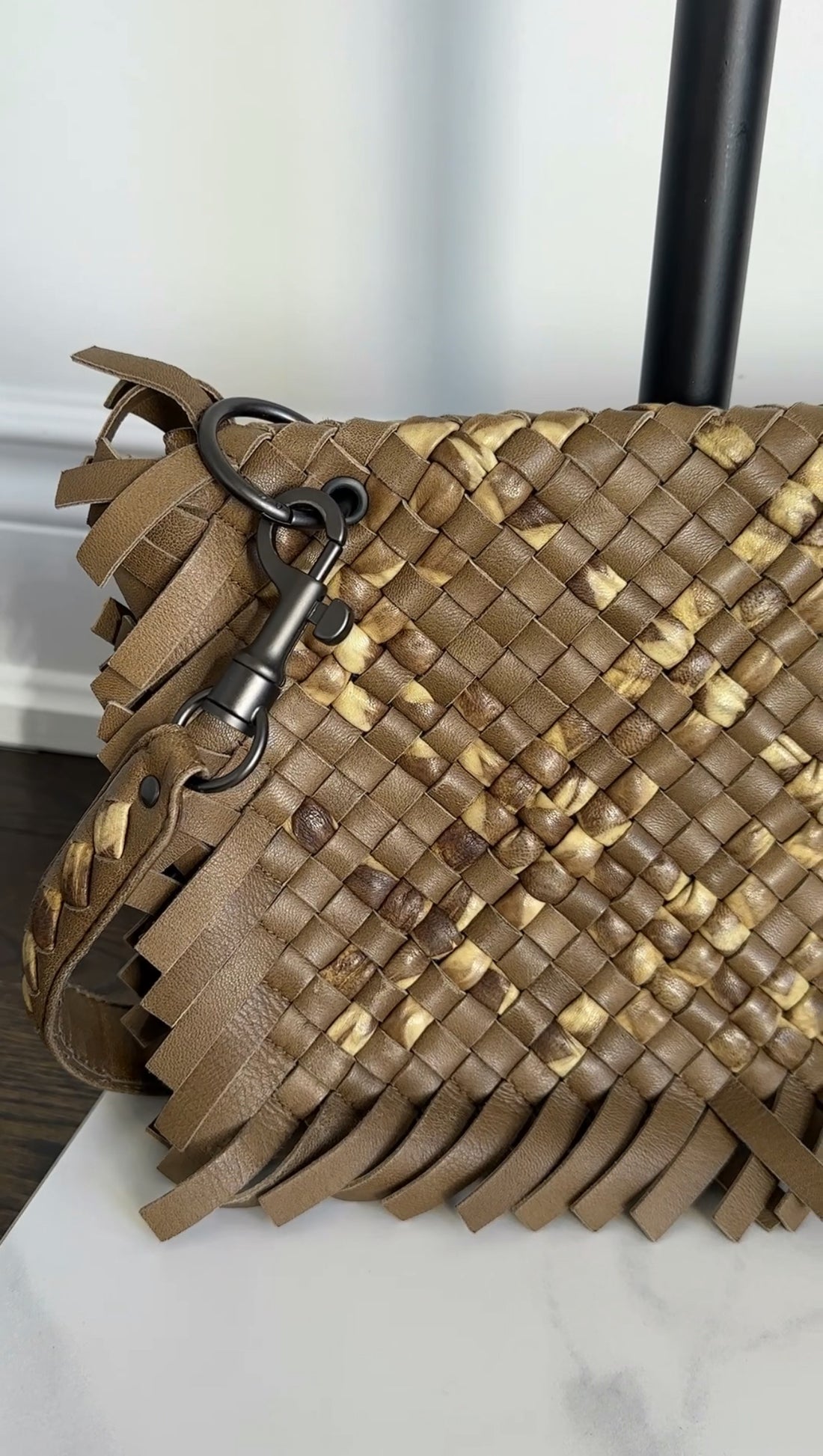 Bottega Veneta Olive Khaki Intrecciato Leather Fringed Shoulder Bag