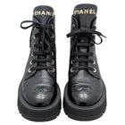Chanel 23A Black Calfskin CC Cap-Toe Platform Combat Boot - 37