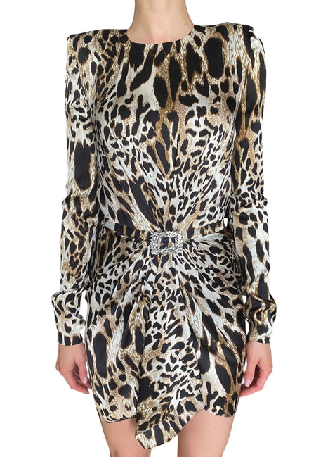 Alexandre Vauthier Crystal Buckle Animal Printed Mini Dress - IT 36 / US 2