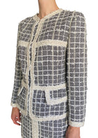 Giambattista Valli Grey & White Sequin Check Tweed 2-Piece Jacket & Skirt Set - IT 44 / US 6-8