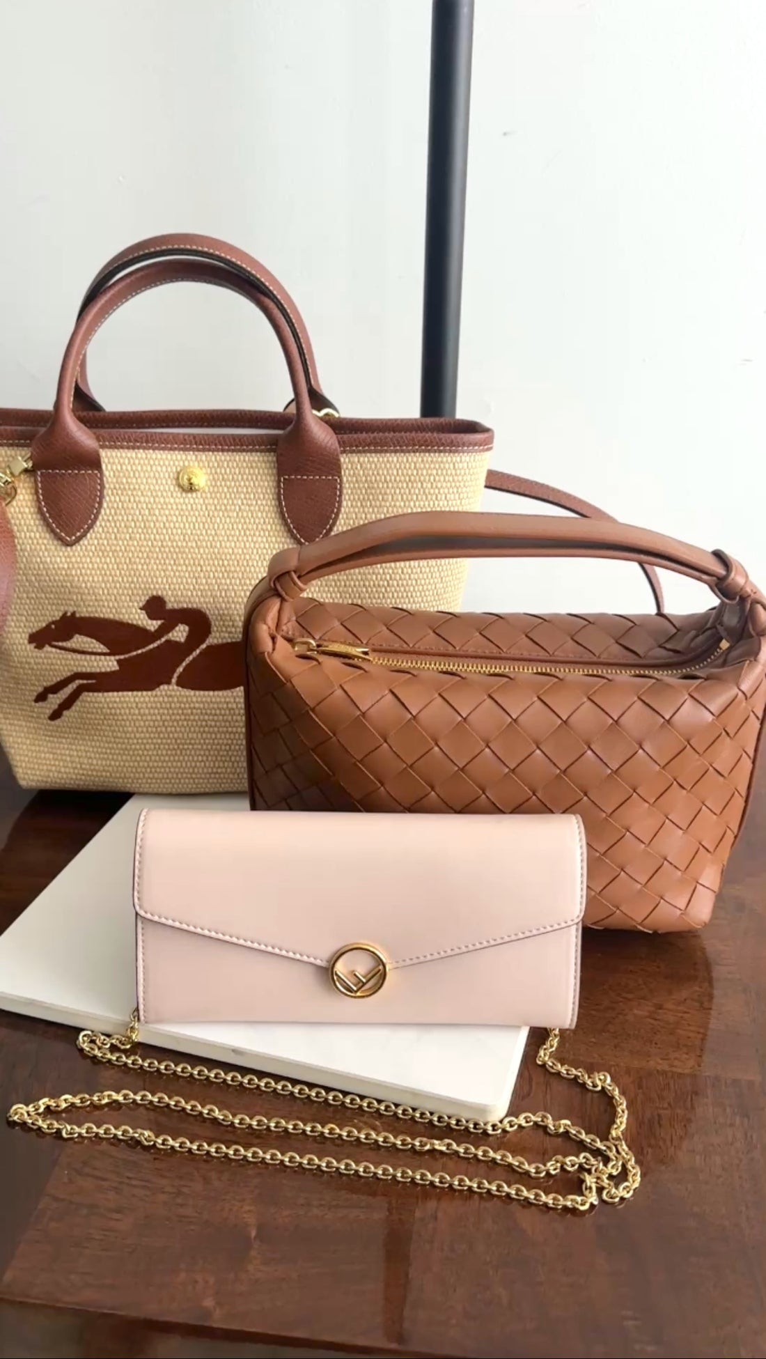 Bottega Veneta Caramel Brown Intrecciato Leather Mini Wallace Bag