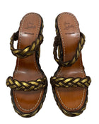 Christian Louboutin Brown and Gold Braided Leather Espadrille Wedge Sandal - 40