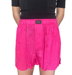 Balenciaga Pink Satin Floral Jacquard Logo Pyjama Shorts - 34