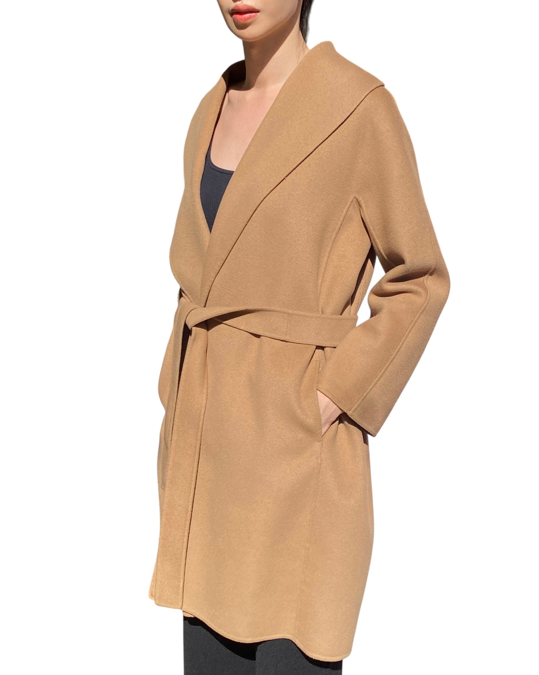 Max Mara Camel Wool Wrap Coat - US 14