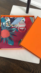 Hermes  Les Trésors d'un Artiste Burgundy / Red / Teal 90cm Silk Scarf