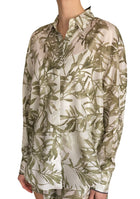 Brunello Cucinelli Green Silk Olive Print Long Sleeve Shirt - S / US 4-6