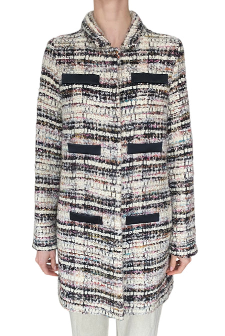 Giambattista Valli Ivory & Pink Faux Pocket Tweed Coat - 44 / US 8