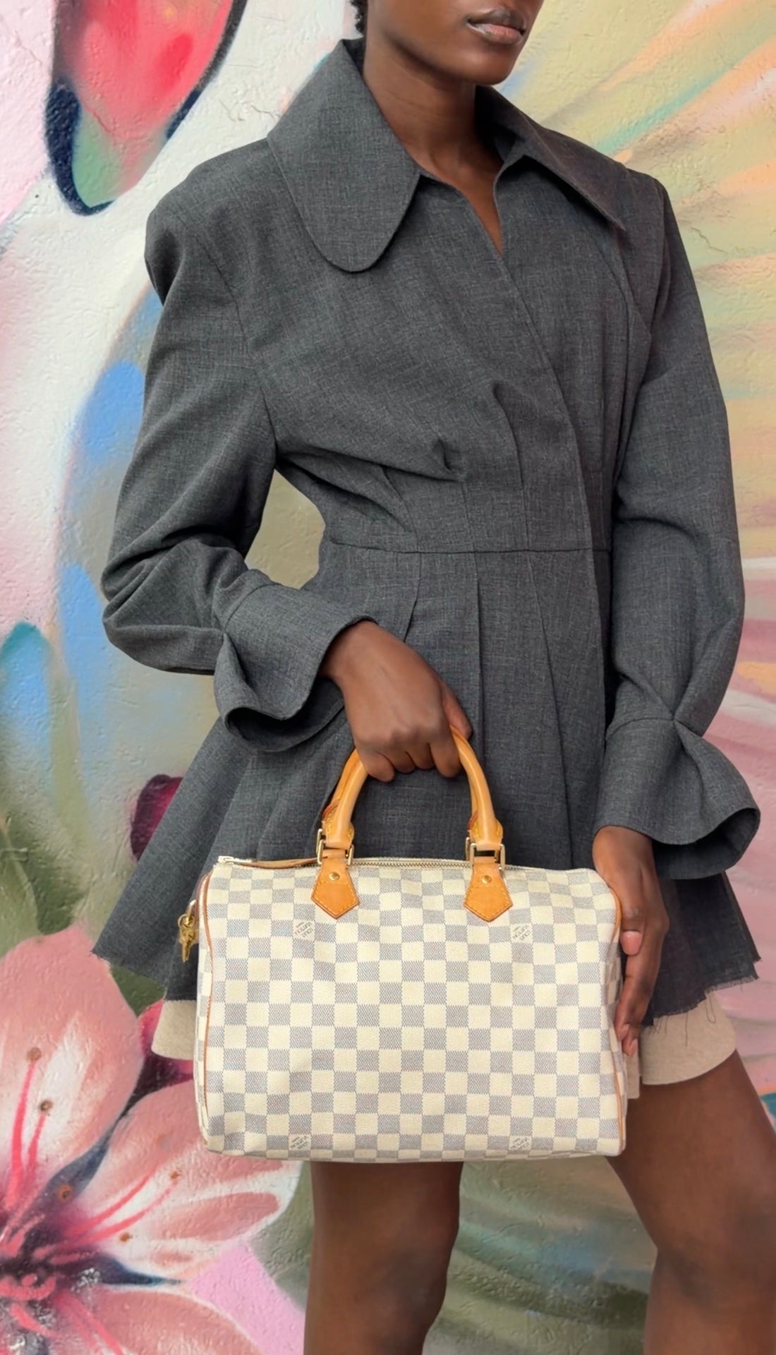 Louis Vuitton Grey White Damier Azur Coated Canvas Speedy 30 Boston Bag