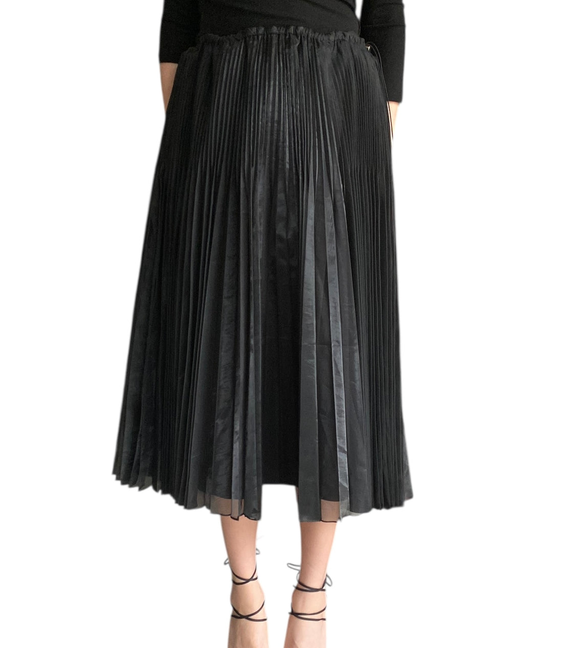 Fendi Black Pleated Drawstring Midi Skirt - US 8