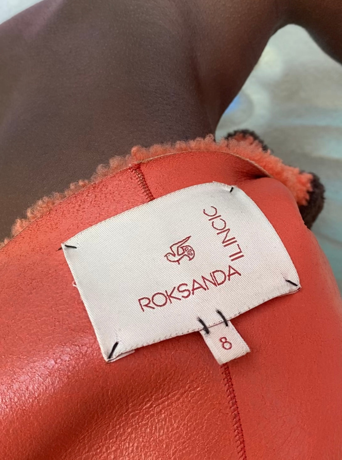 Roksanda Ilincic Brown & Orange Shearling Coat - US 8