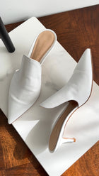 Gianvito Rossi White Leather Pointed Toe Kitten Heel Mules - 38 / USA 7