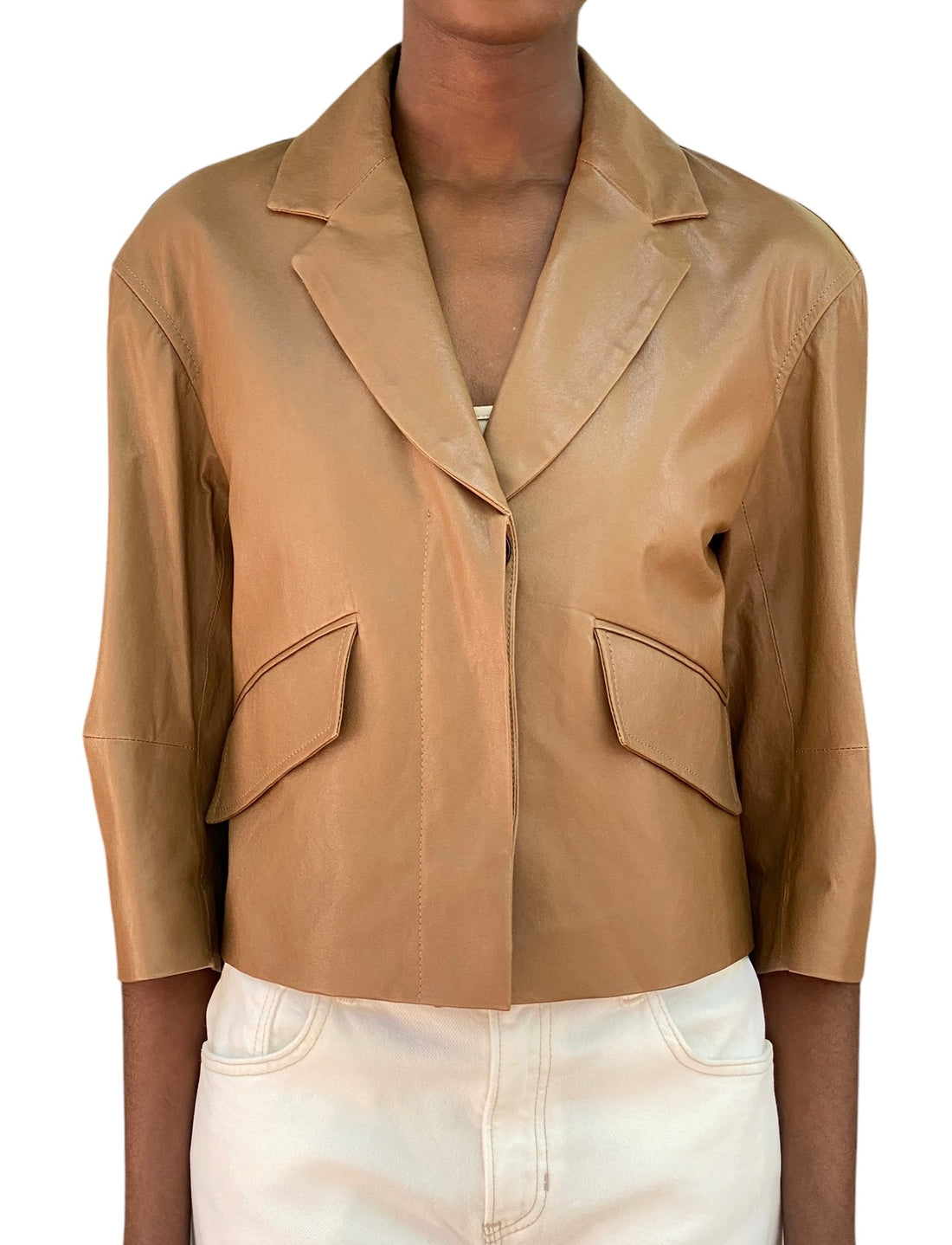 Brunello Cucinelli Brown Polished Lambskin Cropped Blazer - 40 / US 4-6