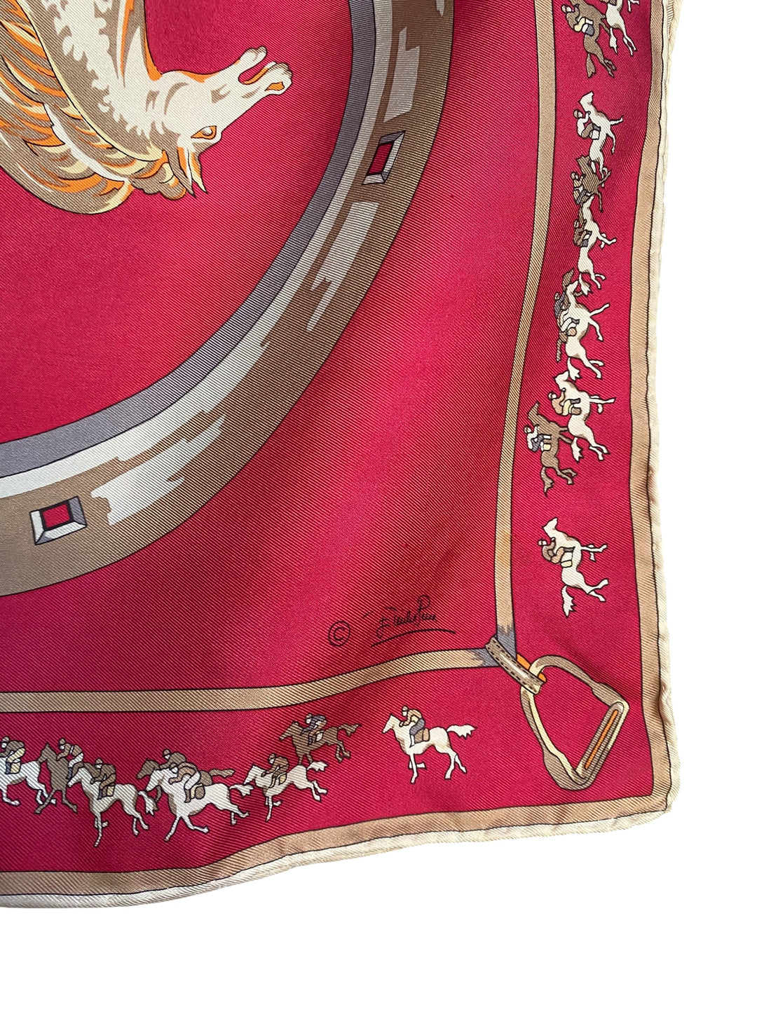 Emilio Pucci Red Vintage Horses Print Silk Scarf 90cm