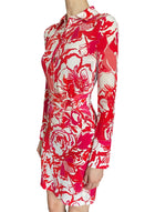 Roberto Cavalli Red Floral Printed Long-Sleeve Collared Dress - US 2-4