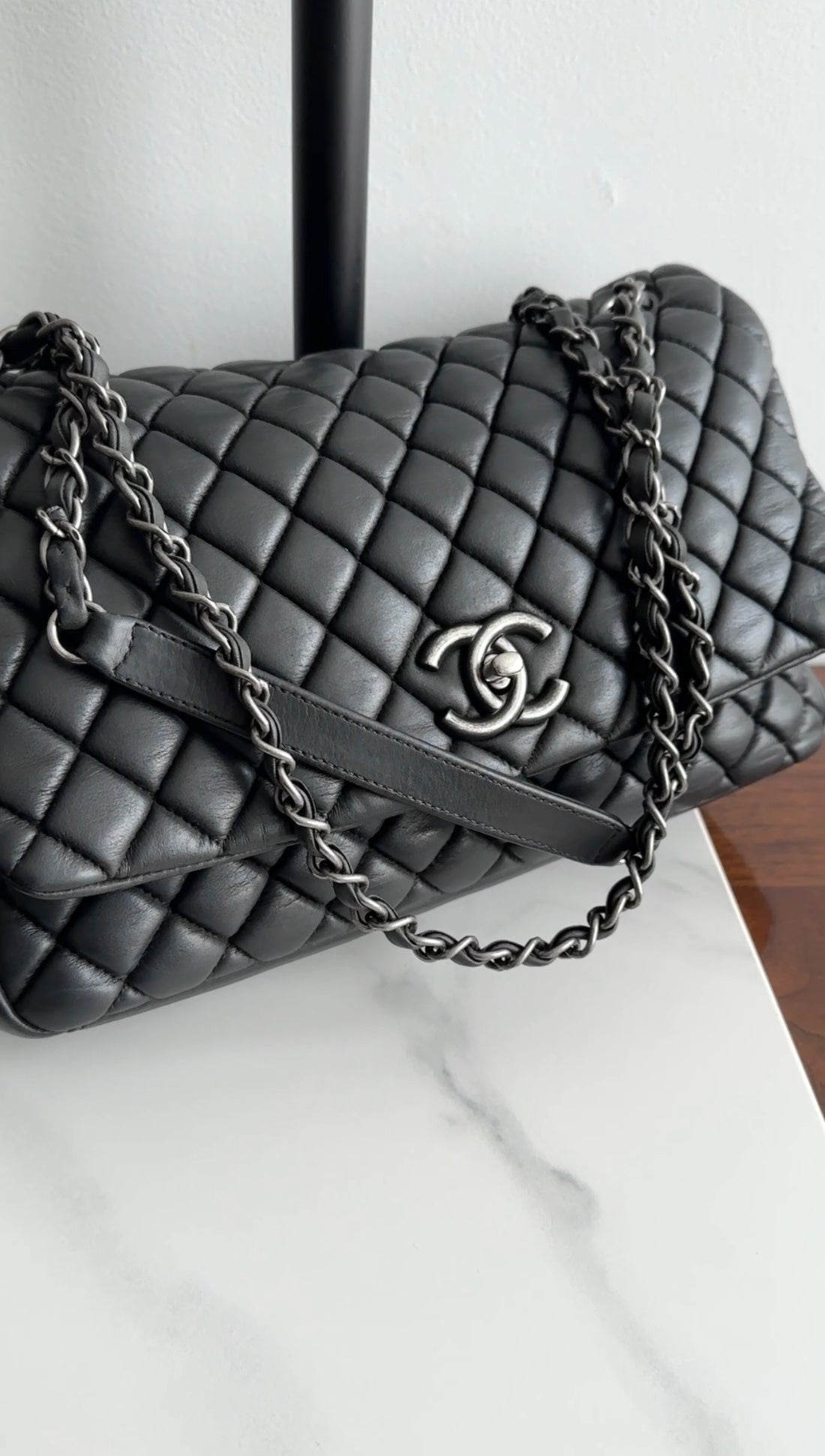 Chanel Black Leather New Bubble Quilt Flap Bag - RHW